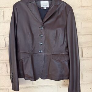Faconnable Dark Brown Lambskin Leather Blazer, Size M
